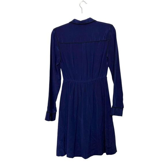 MADEWELL Silk Cinema Dress Women 2 Blue Lined Pockets Collard‎ Preppy Office - Picture 2 of 9